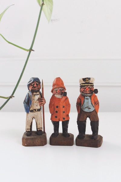 Vintage Wood Hand Carved Sailor Sea Captain Figurine - Nautical, Rustic, Folk Art