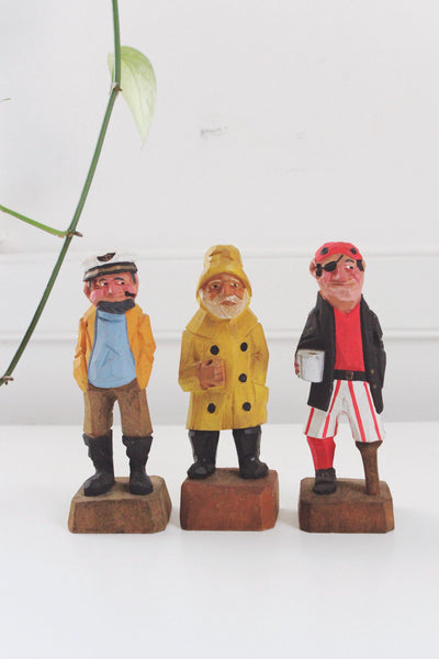 Vintage Wood Hand Carved Sailor Sea Captain Figurine - Nautical, Rustic, Folk Art