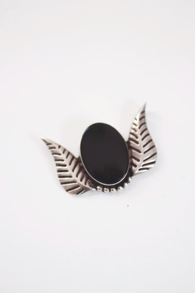 Vintage Sterling Silver Onyx Pendant - Geometric Winged Design, Signed AGE