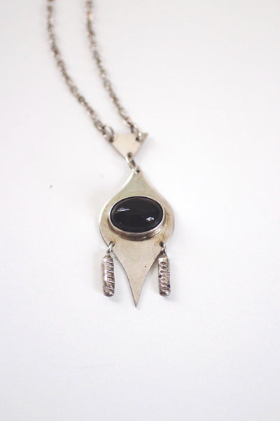 Vintage Sterling Silver Onyx Necklace - Geometric Modernist Design