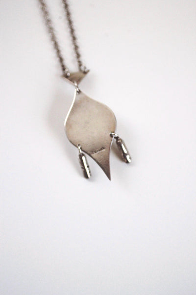 Vintage Sterling Silver Onyx Necklace - Geometric Modernist Design