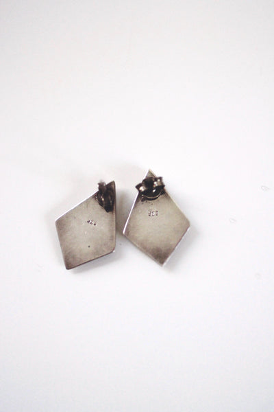 Vintage Sterling Silver Onyx Stud Earrings - Geometric Modernist Design