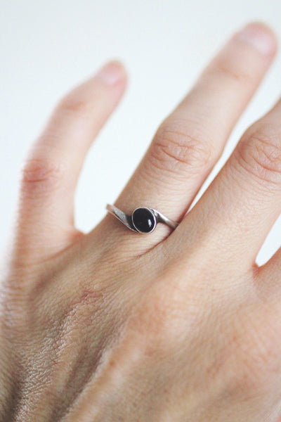 Vintage Sterling Silver Onyx Jewelry - Pendant, Necklace, Earrings, Ring - Geometric Modernist Design