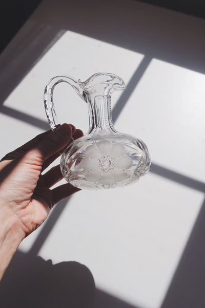 Vintage Etched Crystal or Cut Pressed Glass Oil Vinegar Cruet - American Brilliant Period (ABP) or Early American Pattern Glass (EAPG)