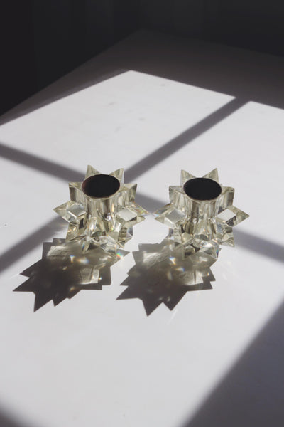 Vintage Mid Century Atomic Starburst Candle Holder - Mutifaceted Lucite, Italian Made, Set of 2