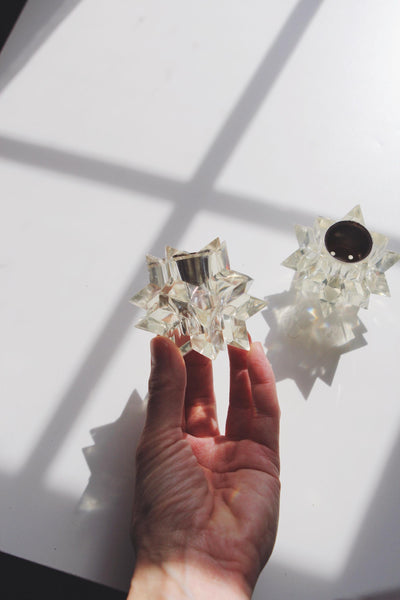 Vintage Mid Century Atomic Starburst Candle Holder - Mutifaceted Lucite, Italian Made, Set of 2
