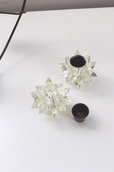 Vintage Mid Century Atomic Starburst Candle Holder - Mutifaceted Lucite, Italian Made, Set of 2