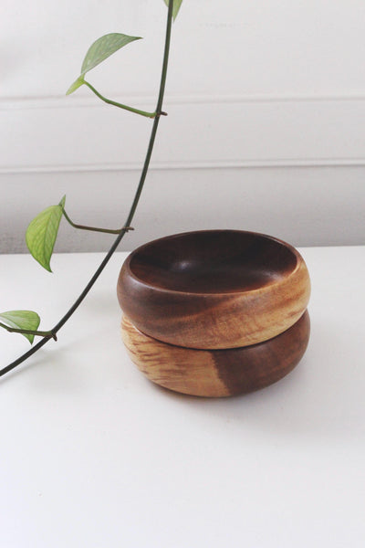 Vintage Mid-Century Modern Teak Wood or Acacia Wood Bowls - Set of 2