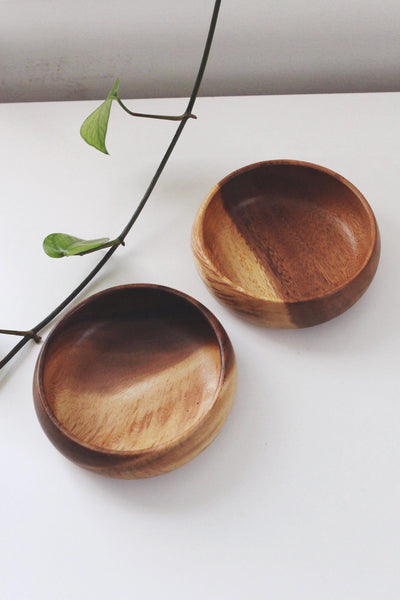 Vintage Mid-Century Modern Teak Wood or Acacia Wood Bowls - Set of 2