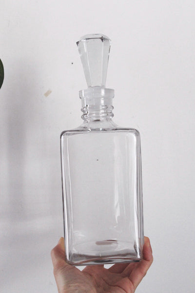 Vintage Art Deco Glass Decanter Wine Liquor Barware - Minimalist Rectangle Shape