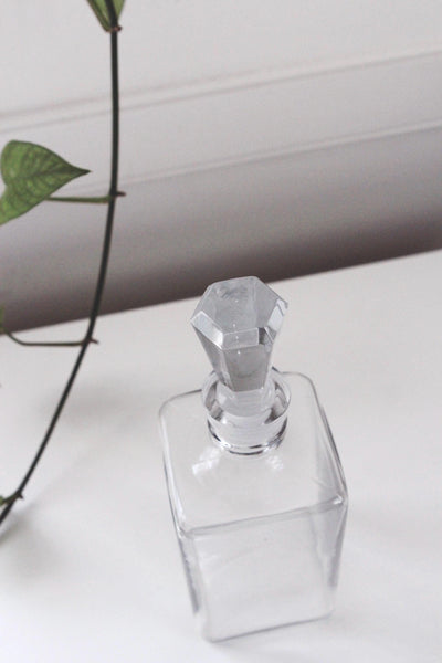 Vintage Art Deco Glass Decanter Wine Liquor Barware - Minimalist Rectangle Shape