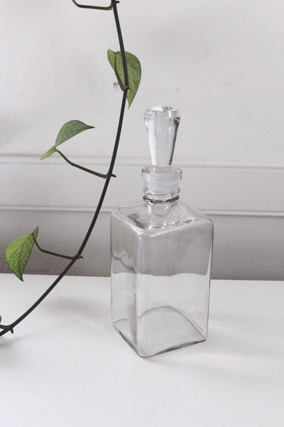 Vintage Art Deco Glass Decanter Wine Liquor Barware - Minimalist Rectangle Shape
