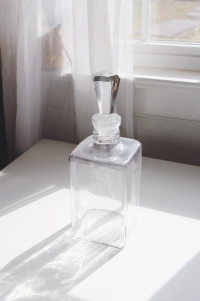 Vintage Art Deco Glass Decanter Wine Liquor Barware - Minimalist Rectangle Shape