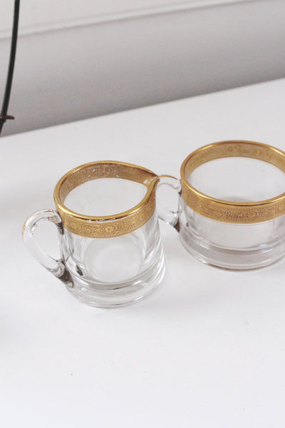 Vintage Gilded Gold Glass Sugar Bowl and Creamer Set - Heisey