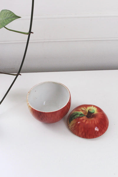 Vintage Hand Painted Apple Ceramic Lidded Jar or Trinket Box - Made in Czechoslovakia