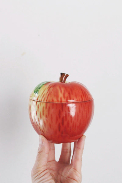 Vintage Hand Painted Apple Ceramic Lidded Jar or Trinket Box - Made in Czechoslovakia