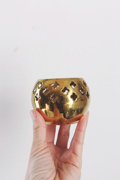 Vintage Brass Candle Votive Tea Light Candle Holders - Mid Century Modern, Pierced Brass