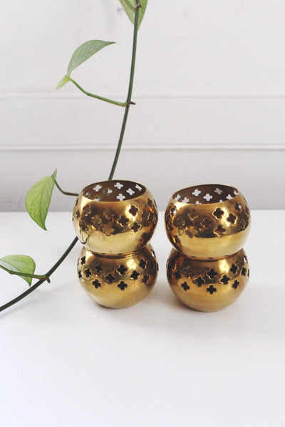 Vintage Brass Candle Votive Tea Light Candle Holders - Mid Century Modern, Pierced Brass