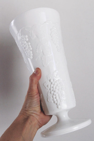 Vintage Milk Glass Vase - Indiana Glass Colony Harvest Grape Vine Pattern