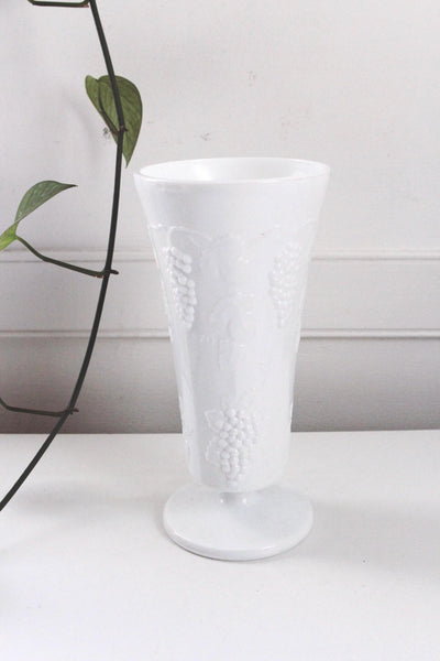 Vintage Milk Glass Vase - Indiana Glass Colony Harvest Grape Vine Pattern