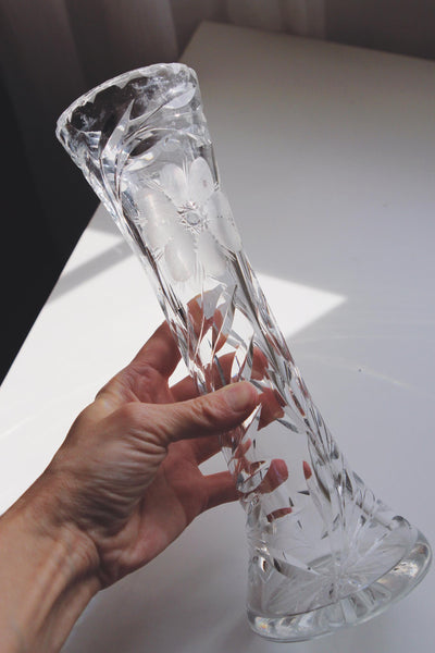 Vintage European Cut Crystal Bud Vase - Etched Floral Motif