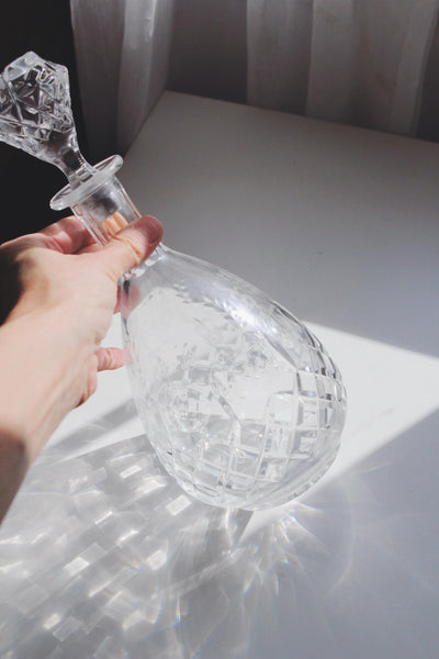 Vintage Rogaska Crystal Gallia Decanter - Etched Floral Pattern, Diamond Cut Design