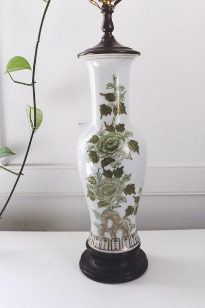 Vintage Porcelain Green Floral Table Lamp