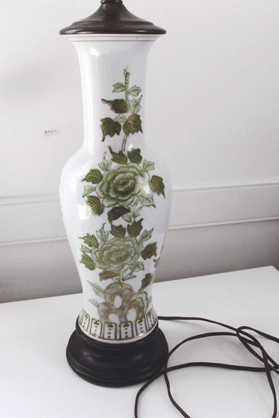 Vintage Porcelain Green Floral Table Lamp