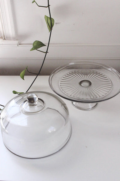Vintage Anchor Hocking Canton Pedestal Cake Stand and Dome Lid - 12" Starburst Pattern