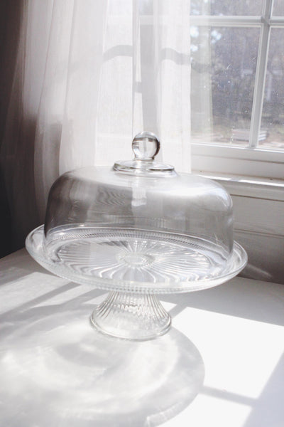 Vintage Anchor Hocking Canton Pedestal Cake Stand and Dome Lid - 12" Starburst Pattern