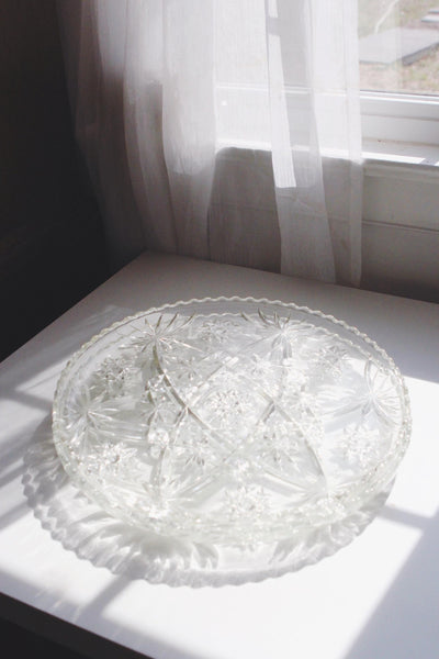 Vintage Anchor Hocking Glass Serving Platter Tray - Early American Prescut (EAPC) Star of David Pattern