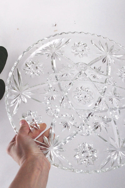 Vintage Anchor Hocking Glass Serving Platter Tray - Early American Prescut (EAPC) Star of David Pattern