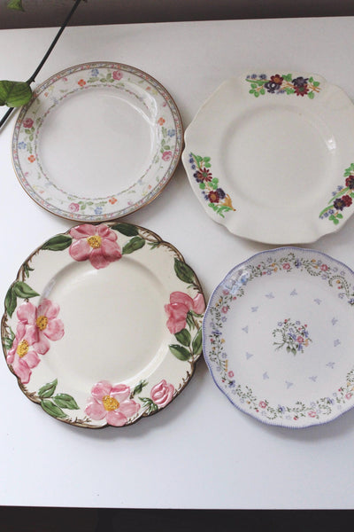 Vintage Mismatched China Salad Dessert Plate Set - Cottagecore Vintage Dishes