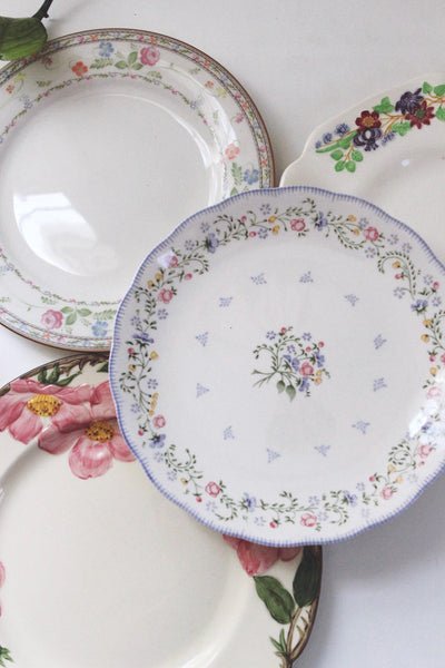 Vintage Mismatched China Salad Dessert Plate Set - Cottagecore Vintage Dishes