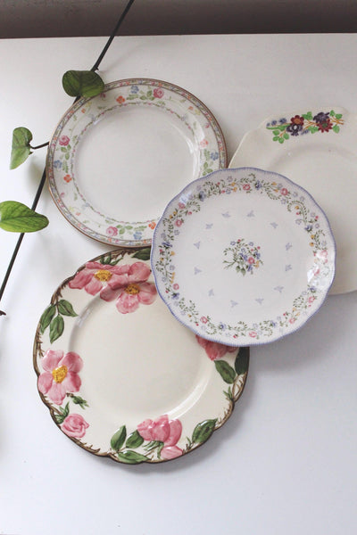 Vintage Mismatched China Salad Dessert Plate Set - Cottagecore Vintage Dishes