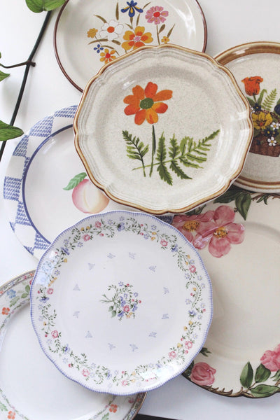 Vintage Mismatched Ceramic Salad Dessert Plate Set - Cottagecore Vintage Dishes