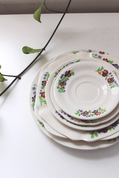 Vintage China Plates Saucers - Hand Painted Floral Ivory - Copeland Spode Golden State, England