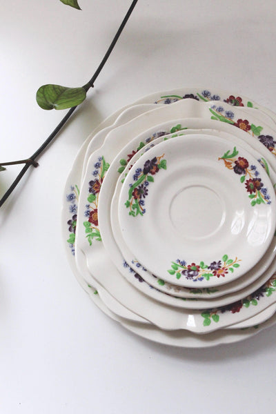 Vintage China Plates Saucers - Hand Painted Floral Ivory - Copeland Spode Golden State, England