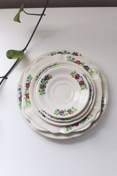Vintage China Plates Saucers - Hand Painted Floral Ivory - Copeland Spode Golden State, England