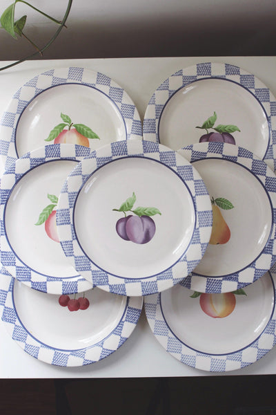 Vintage Pfaltzgraff Dinner Plates - Set of 4 or 7 - Hopscotch Pattern Fruit, 90s Cottagecore