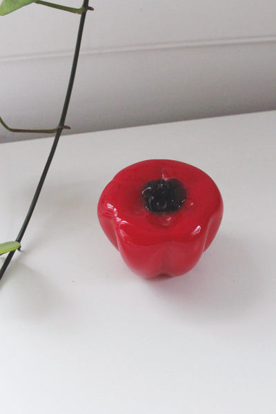 Vintage Glass Bell Pepper - Murano Style, Red - Hand Blown Art Glass Vegetable Sculpture Figurine