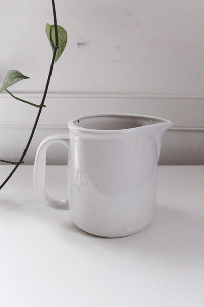 Vintage White Ceramic Pitcher Jug Vase - Mid Century Modern, Minimalist Style