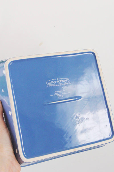 Vintage Polka Dot Blue Square Baking Dish Mixing Bowl Set - Temp-tations by Tara, Ceramic