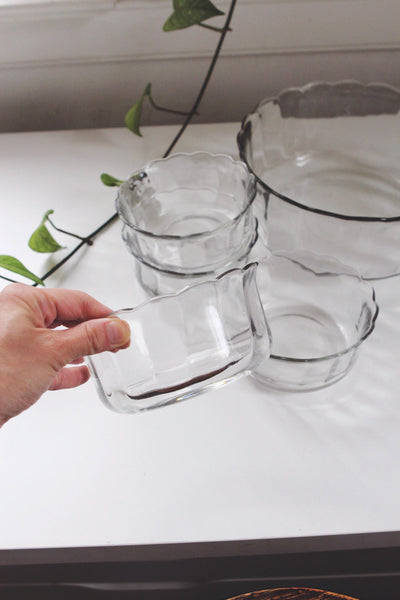 Vintage Scallop Glass Serving Bowl Set of 5 - Anchor Hocking "Moments"