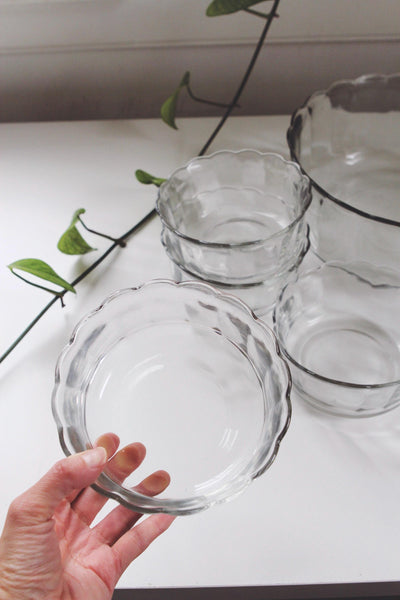 Vintage Scallop Glass Serving Bowl Set of 5 - Anchor Hocking "Moments"