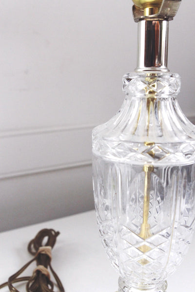 Vintage Mid Century Cut Glass or Crystal Table Lamp- Brass, Parlor Boudoir Lamp