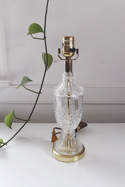 Vintage Mid Century Cut Glass or Crystal Table Lamp- Brass, Parlor Boudoir Lamp