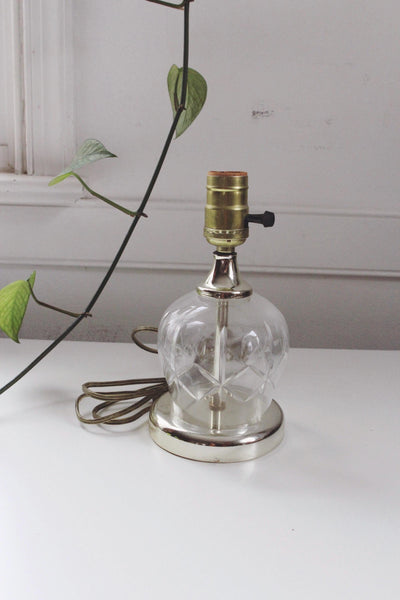 Vintage Mid Century Cut Glass or Crystal Table Lamp- Brass, Parlor Boudoir Lamp