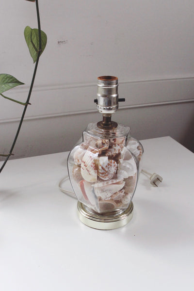 Vintage Seashell Glass Table Lamp - Ginger Jar, Coastal, 80s