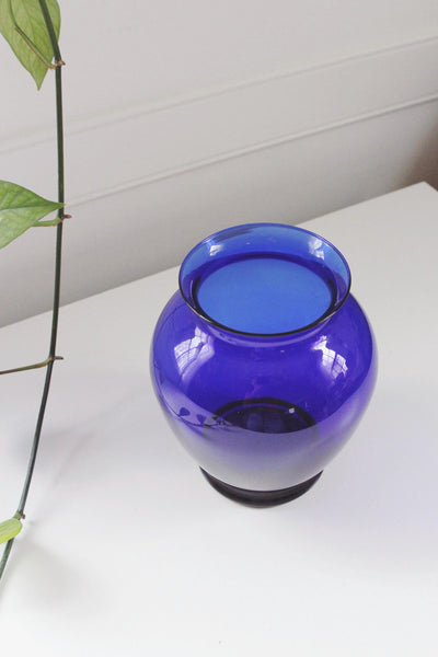 Vintage Cobalt Blue Glass Vase - Mid Century Modern, Urn Style Vase